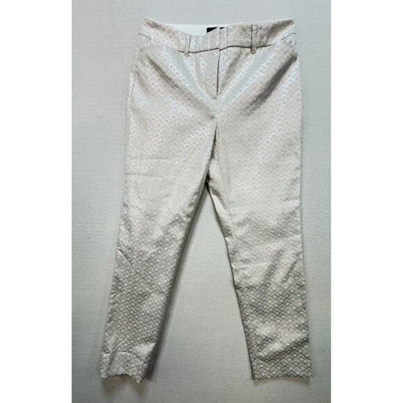 White House Black Market Womens Slim Ankle Pants Size 0P White Geo Metallic NWT - Picture 7 of 14